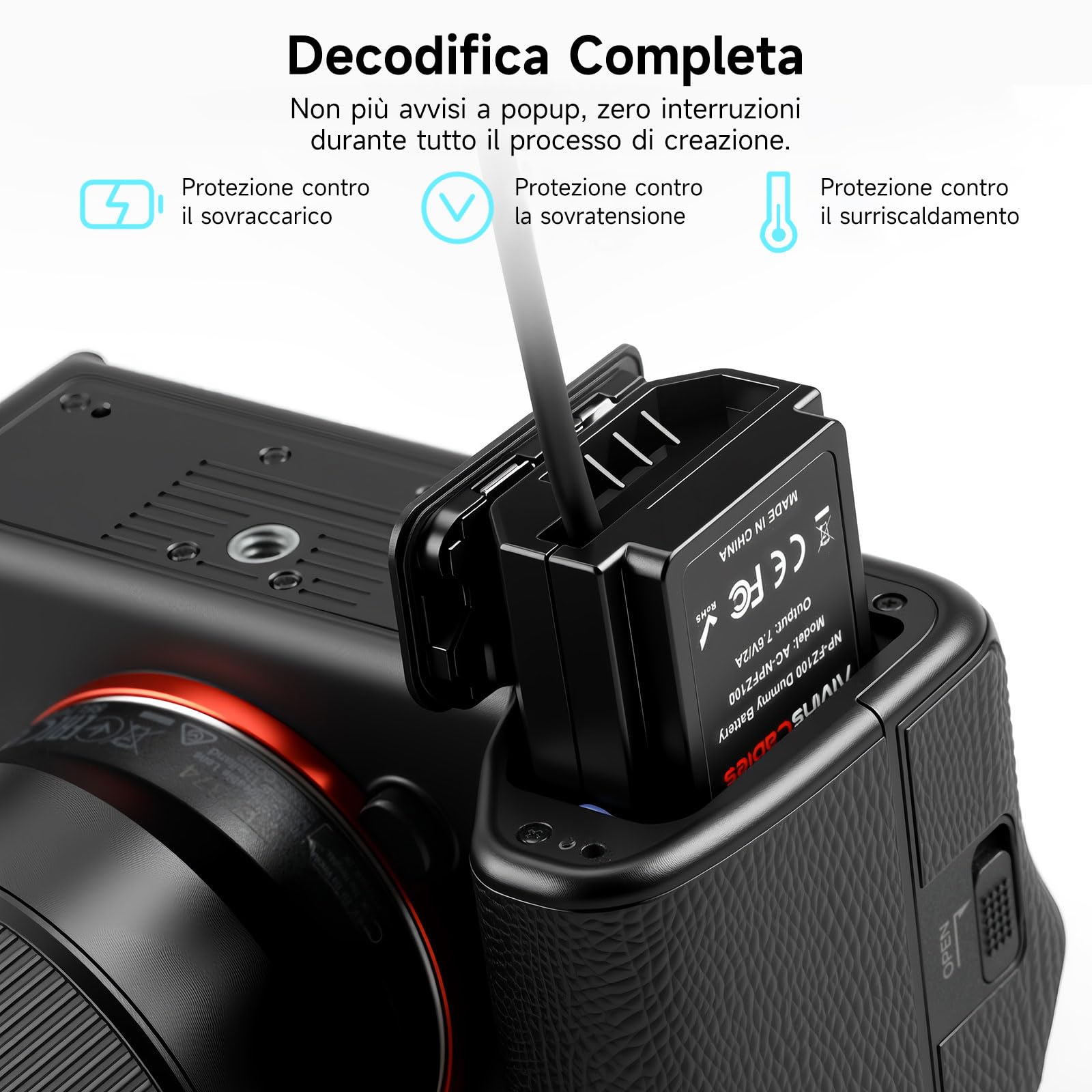 Alvin's Cables NP FZ100 Dummy Batteria a D Tap Cavo di Adattatore di Alimentazione a Spirale Coiled Cable per Sony A7III A7RIII A7SIII A9 ILCE-9 Fotocamera Digitale