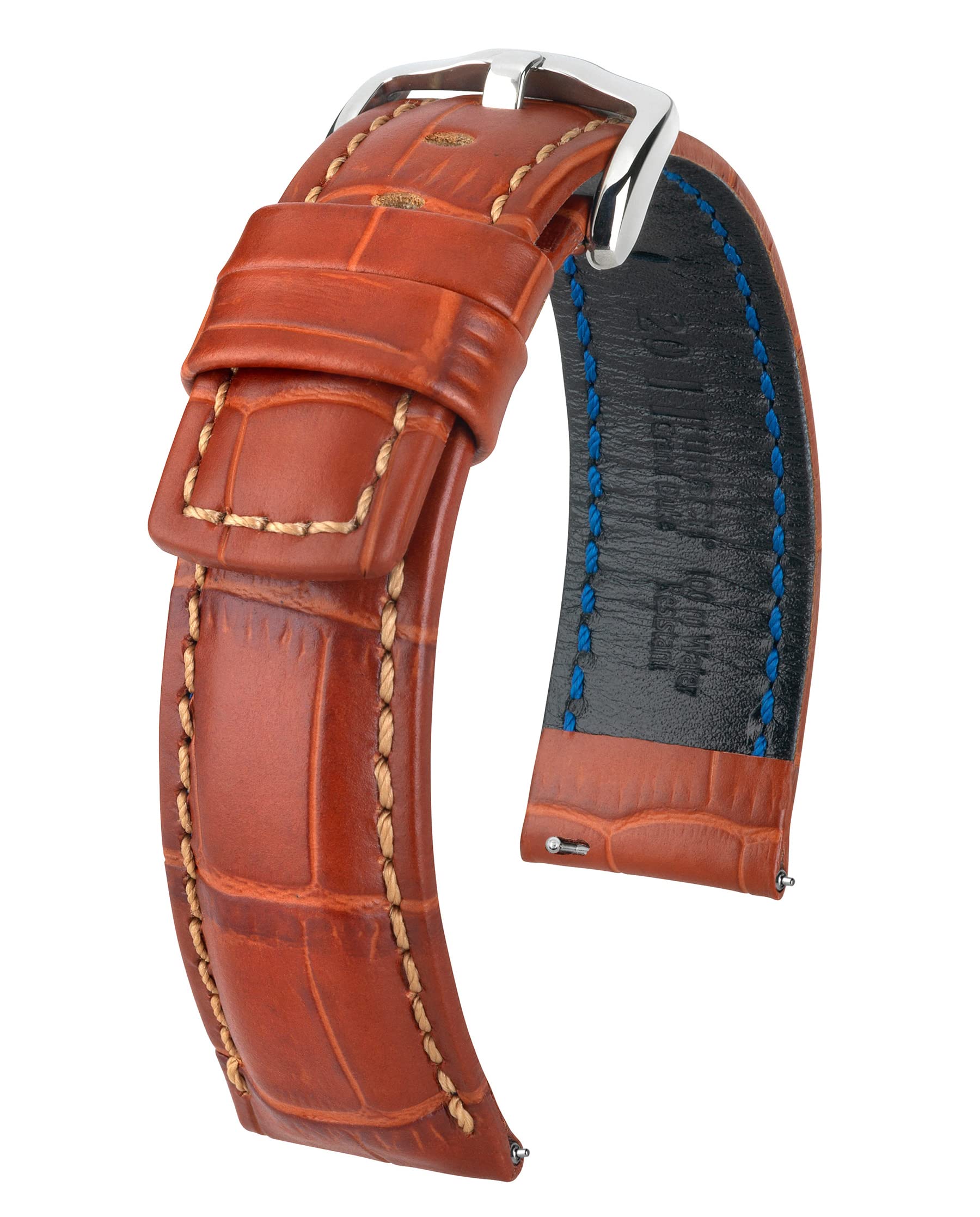 HIRSCH Unisex Alligator Style Uhrenarmband Modell Grand Duke Größe Uhr 24 mm/Schließe 22 mm, Farbe Goldbraun