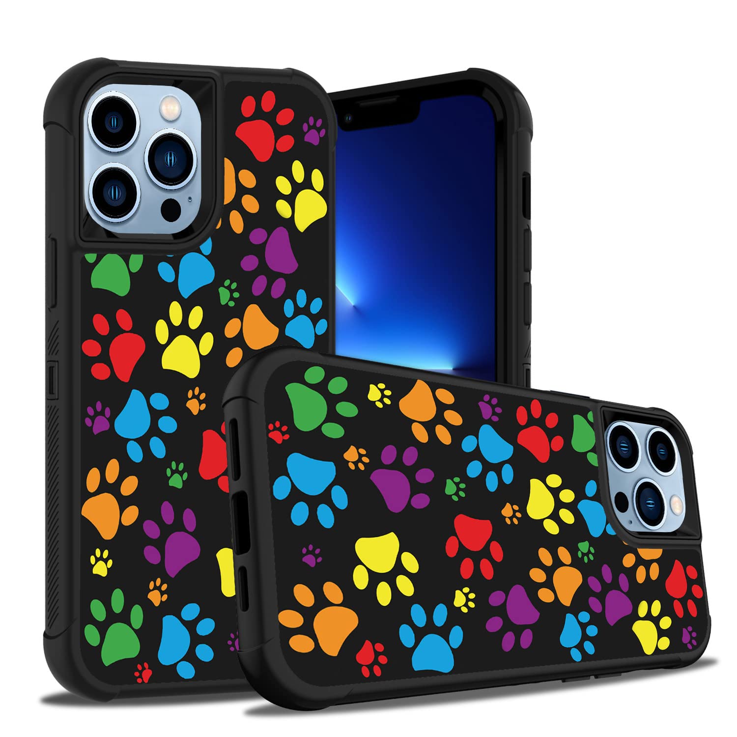 BWOOLL for iPhone 11 Pro Max Case, Heavy Duty 3 in 1 Hybrid Hard PC & Soft Silicone Shockproof Drop Protective Case for iPhone 11 Pro Max (2019) 6.5 inch, Colorful Dog Paw Print