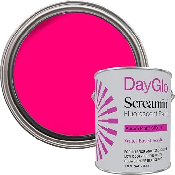 DayGlo Fluorescent Water-Based SRX Low Odor Latex Paint Aurora Pink SRX-11, High Visibility Neon Color for Interiors, Crafts, Safety, and DIY Applications, Gallon
