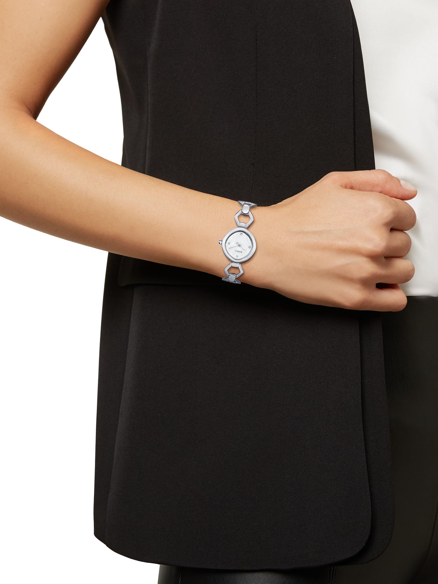 Breil, Collezione Flake, Orologio Donna con Maglie Romboidali in Acciaio, Quadrante Bianco con Lucenti Cristalli, Pratica Chiusura a Gioielleria Regolabile 13.5-19 cm, Idee Regalo Donna, Silver-Bianco