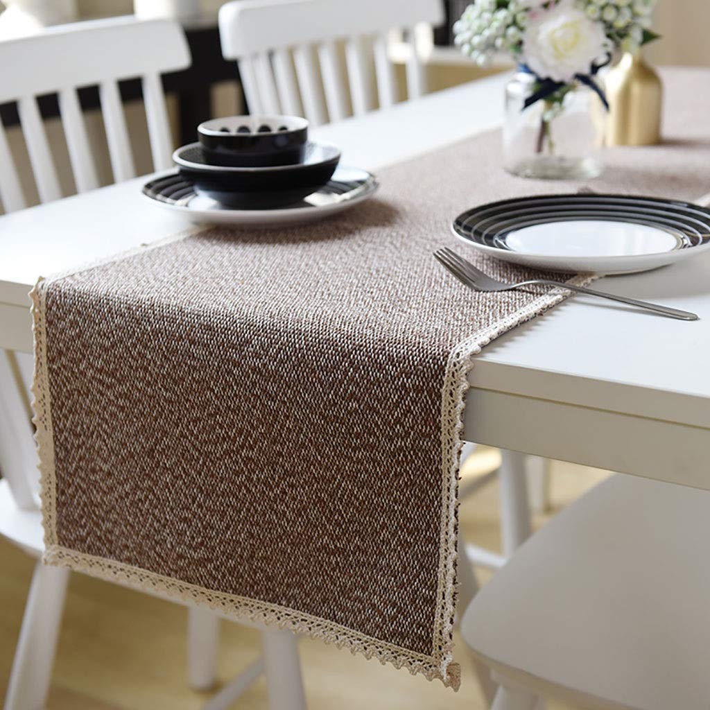 Runner da tavola per il tavolo da pranzo, Rettangolo Rustico Stile Nordico Lino Cotone Lino Stile Giapponese Semplice Elegante Nappa Rettangolare Caffè Americano(Coffee,35 * 90cm)
