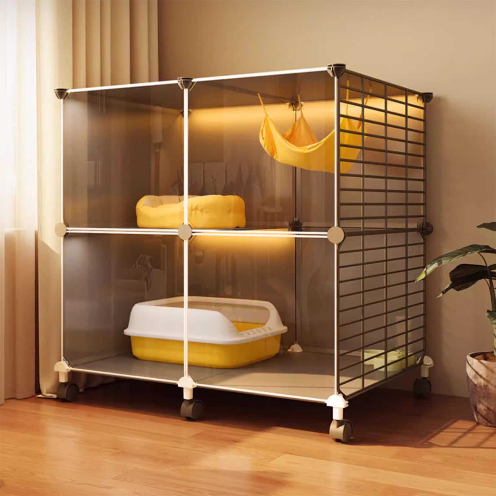 Cat Cage Large Cat Cage Cat Kennel with Wheels 2 Doors Cat Cage Folding Cage for Indoor and Outdoor