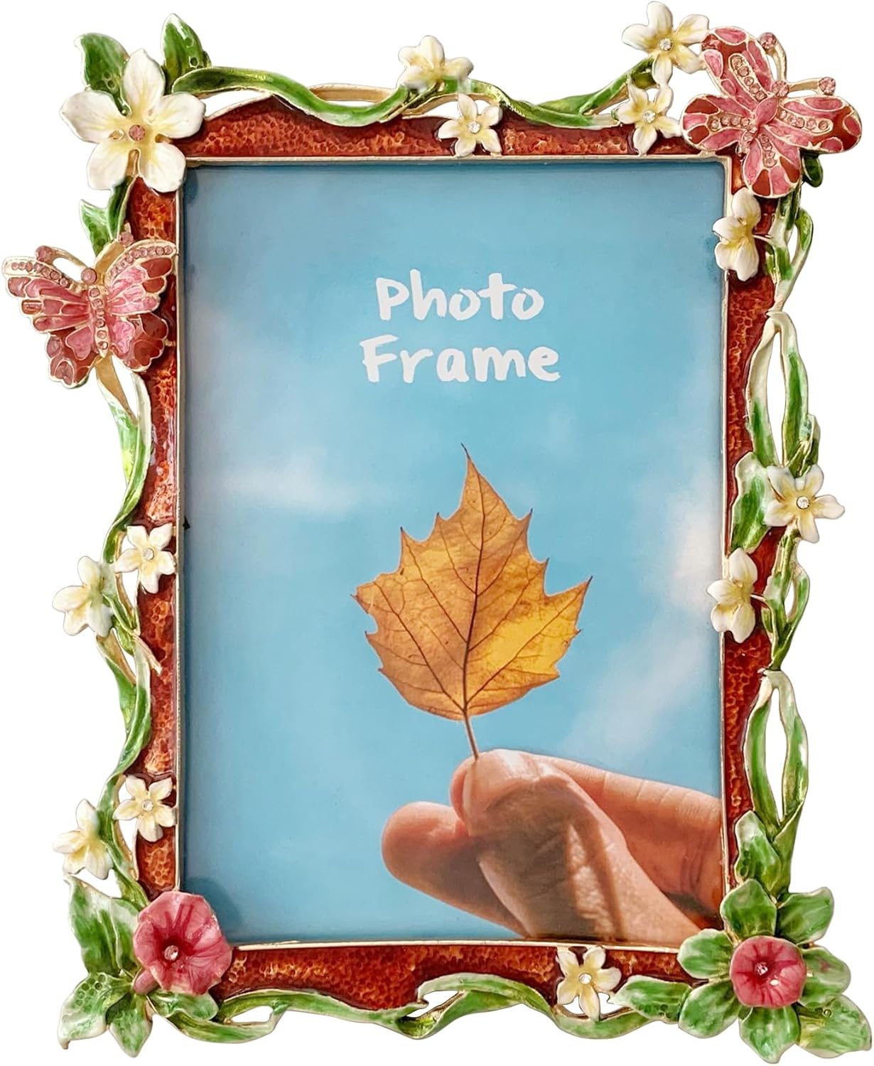 Vintage Photo Frame 5x7, Hand Painted Floral Picture Frame with Metal Frame and High Definition Glass for Table Top Display, Home Decor