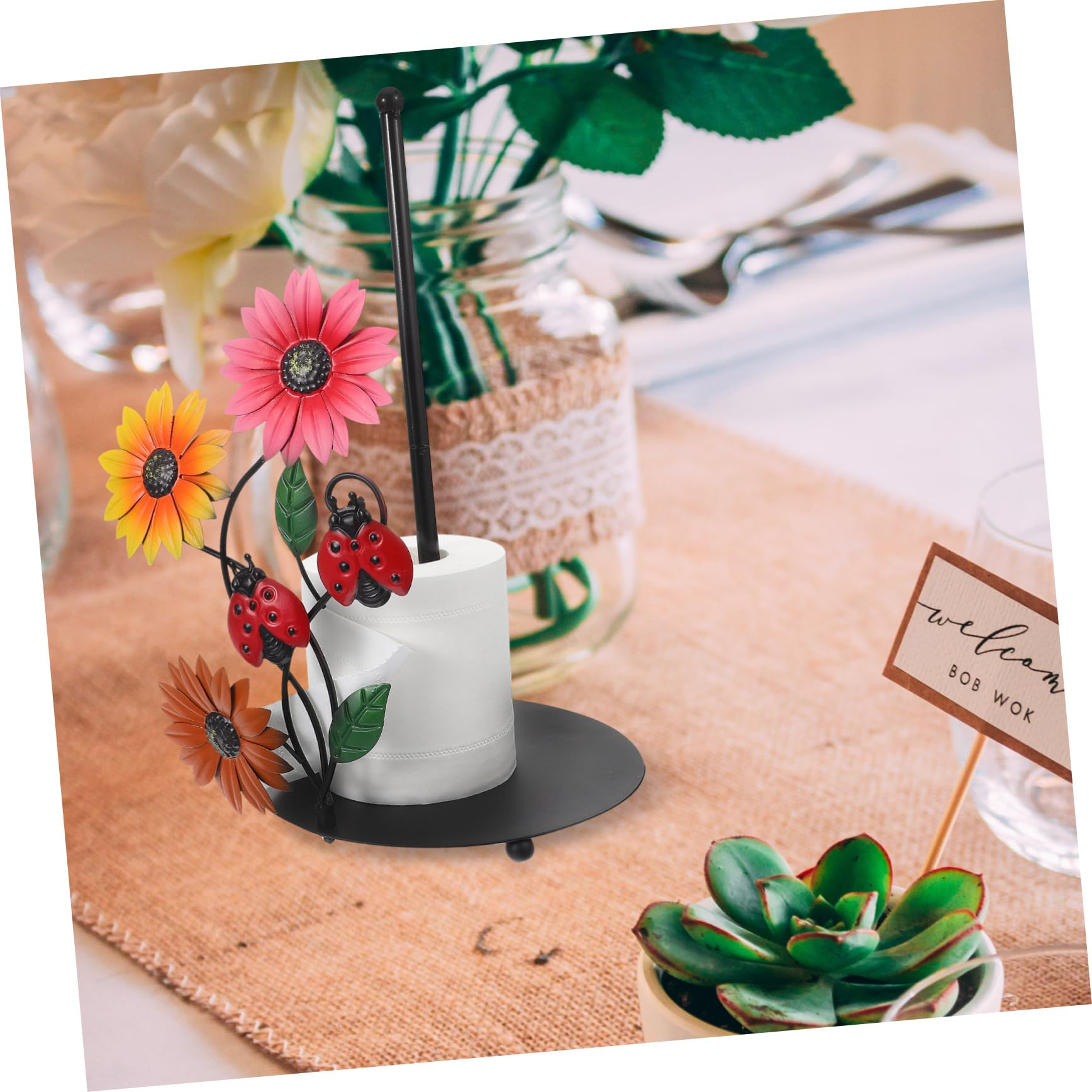 Porta Rotolo Carta in Ferro a Forma di Girasole da Tavolo | Design da Appoggio, Facile da Spostare, Design Moderno Elegante per Cucina e Salotto
