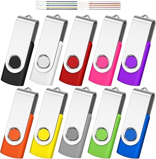 AreTop 32GB USB Flash Drive 10 Pack - Colorful Thumb Drives with Lanyards, Reliable A+ Chip for Data Storage