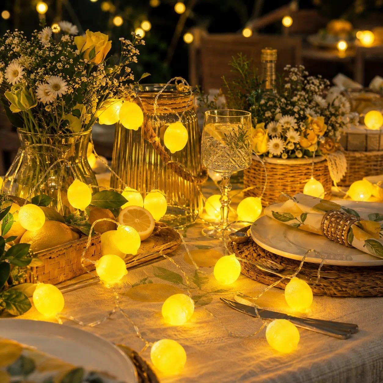 Lichterkette Zitrone,3M 20LED Zitronen Lichterkette,Lichterkette Limette,Zitronen Lampe,Dekoratives Licht für Terrasse Wohnzimmer Bar Party Hochzeit Garten Weihnachtsdekor Innen und Außen Beleuchtung