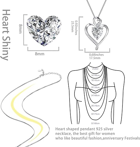 Miniatura 5 de Collares de corazón para mujer, plata de ley 925, chapado en oro rosa, chapado en oro blanco, collar de amor chapado en oro de 14 quilates para