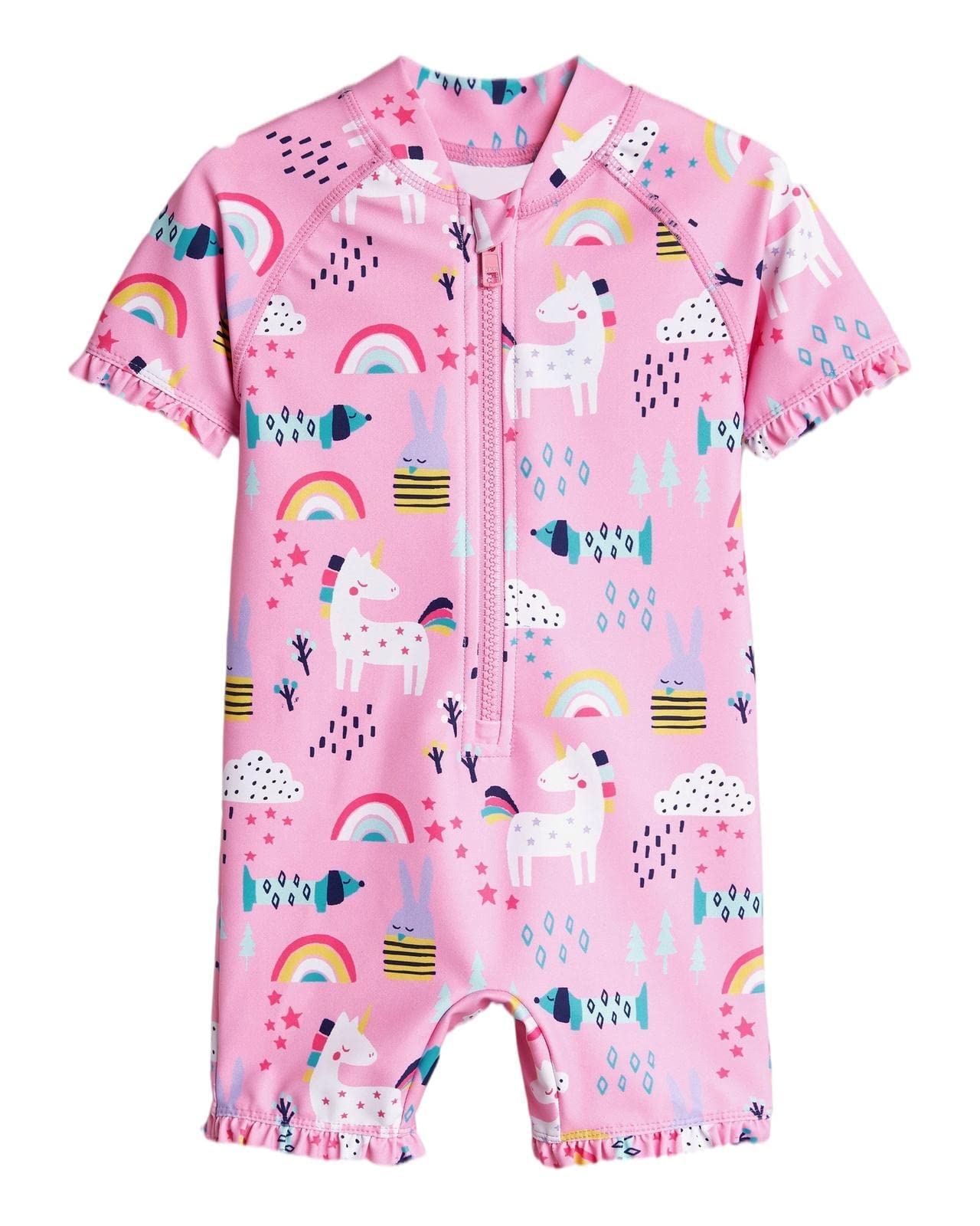 Meikulo Girls One Piece Swimsuit 3-14 Years Zipper Rash Guard UPF 50+ Cute Swimwear Kids Bathing Suits