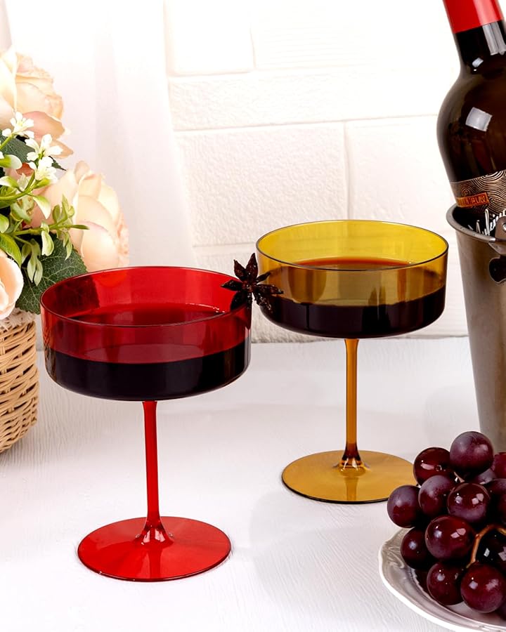 Ciaell 12PCS Plastic Martini Glasses - 10 Oz Colored Disposable Coupe Glasses with Stem - Heavy Duty Margarita Cups for Bars, Cocktails, Whiskey, Parties & Wedding - image 8