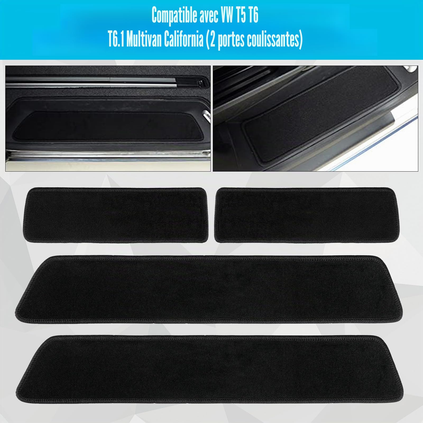 Pack de 4 Tapis de Sol Remplacement pour VW T5 T6, Paillasson Entrée, Paillasson Entrée Durable, Tapis Entrée de Caravane pour 2 Portes Coulissantes | Tapis de porte d'entrée résistant pour 2 portes coulissantes