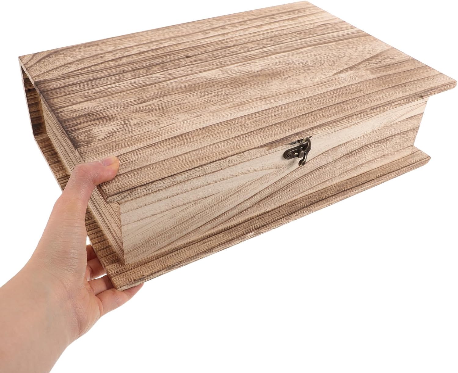 Book Storage Box Decorative Keepsake Memory Container Large Capacity Wooden with Hinged Lid Rustic Rectangular Storage Case for Home and Office