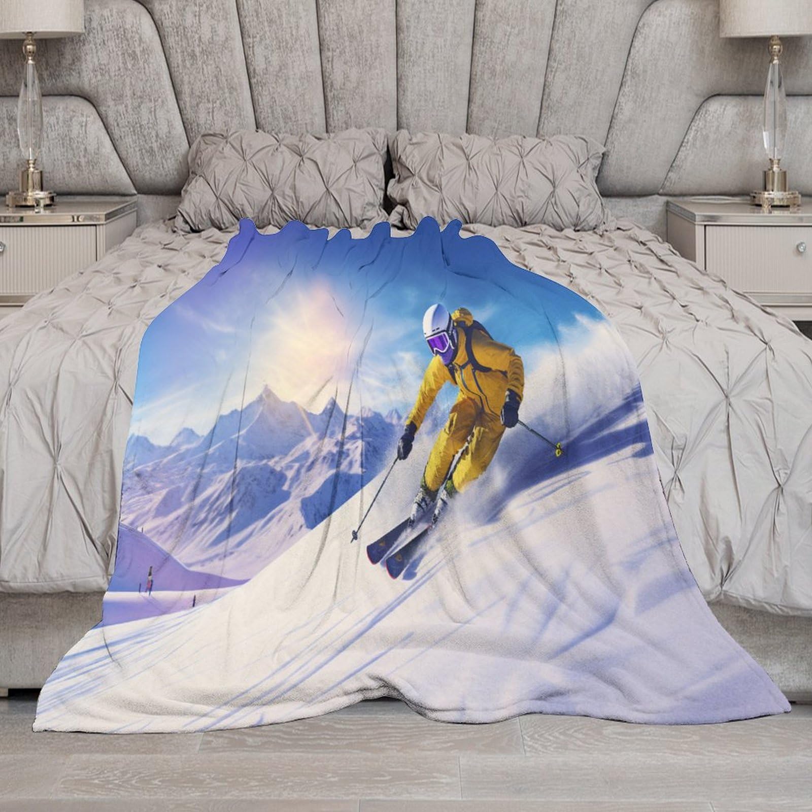 Ski de Montagne enneigé Chaudes Couverture en Polaire Flannel Légères Couvertures Toutes Saisons pour Voyager, Lit Ou Canapé 150×200cm