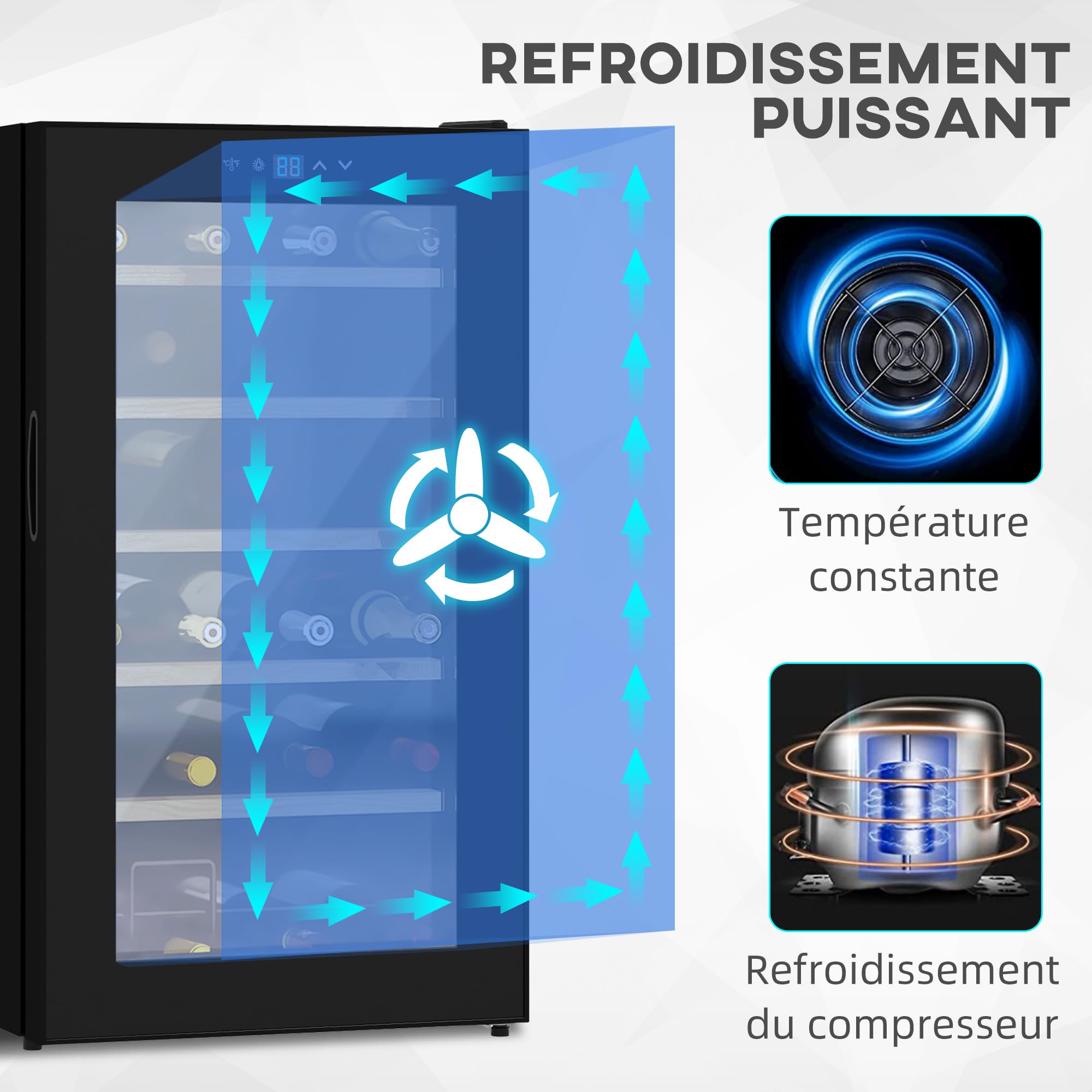 HOMCOM Cave à vin 24 bouteilles 65L, réfrigérateur à vin silencieux température réglable 5-20° LED noir