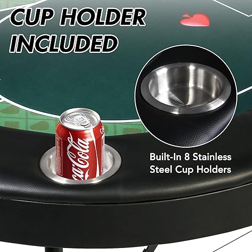 Vista 3 de Mesa de póquer plegable para 8 jugadores, mesa de cartas con soporte para tazas, mesa de ocio de casino, mesa de póquer Texas Hold 'Em para juego