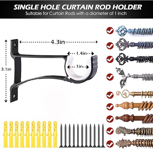 Miniatura 2 de Juego de 20 soportes para barra de cortina, resistentes soportes para barra de cortina, ganchos para barra de cortina, ganchos a granel para pared