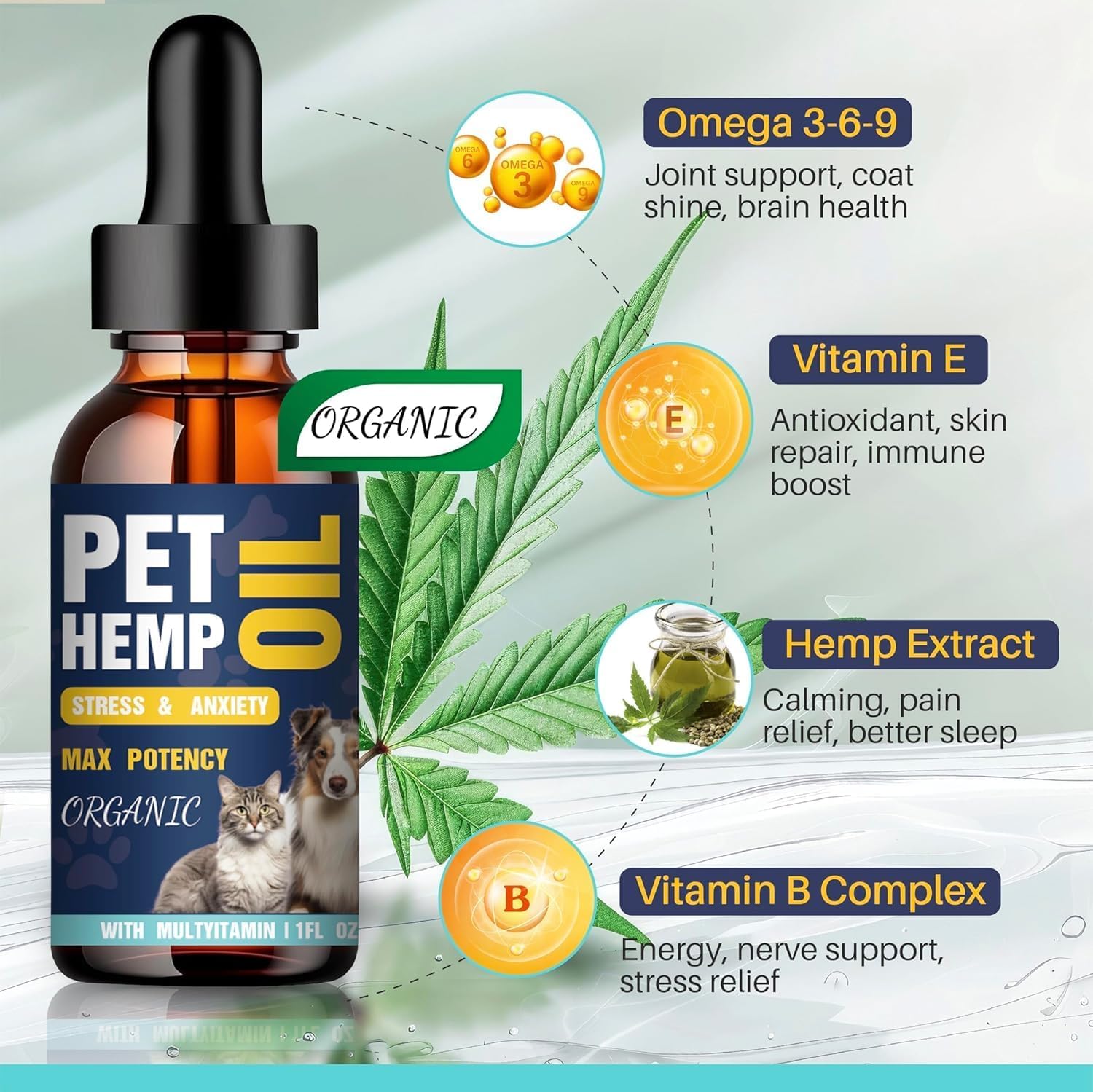 Hemp Oil for Dogs and Cats 3 Pack Organic Helps with Аnxiеty, Calming, Pain Relief, Hip Joint, Arthritis, Seizures Supplement for Small & Large Pets with Omega 3-6-9 Oil Fast Results