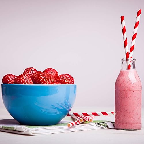 Miniatura 5 de Pajitas de papel desechables – Paquete de 200 – Pajitas de papel a rayas duraderas y no se empañan para beber en 10 colores – 100% biodegradables y