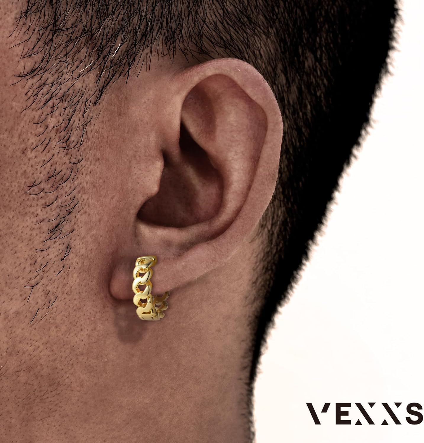 VEXXS Hoop Earrings for Men, 18K Gold Plated Dangle Hoops Earrings, Mirror Polishing Cuban Hoop Earrings, Hypoallergenic Earrings for Men
