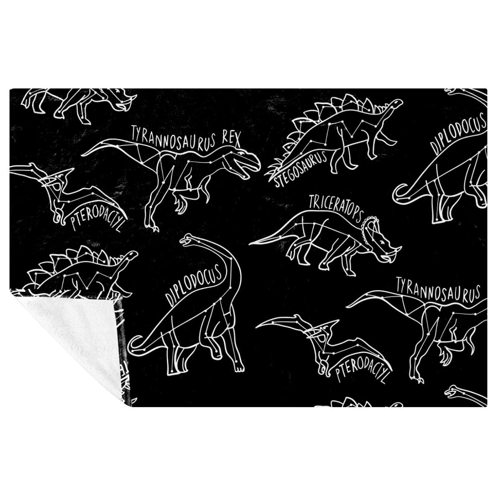 Couverture dinosaures blancs 150 × 100 cm anti-froid pour lit et canapé