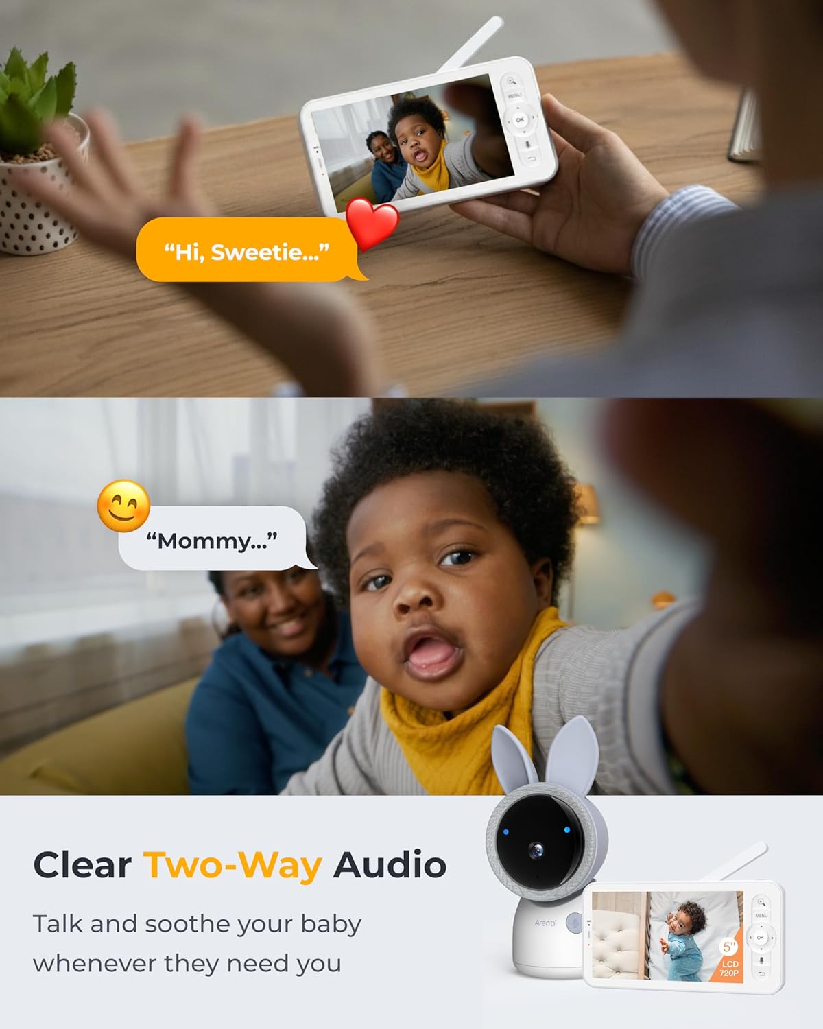 ARENTI Baby Monitor with Camera and Audio, 4MP Video Baby Monitor with 5" Screen, Dual-Band 2.4G/5G WiFi with App, Cry & Motion Detection, Auto Tracking, Temp&Humidity Sensor, Night Vision,2-Way Talk