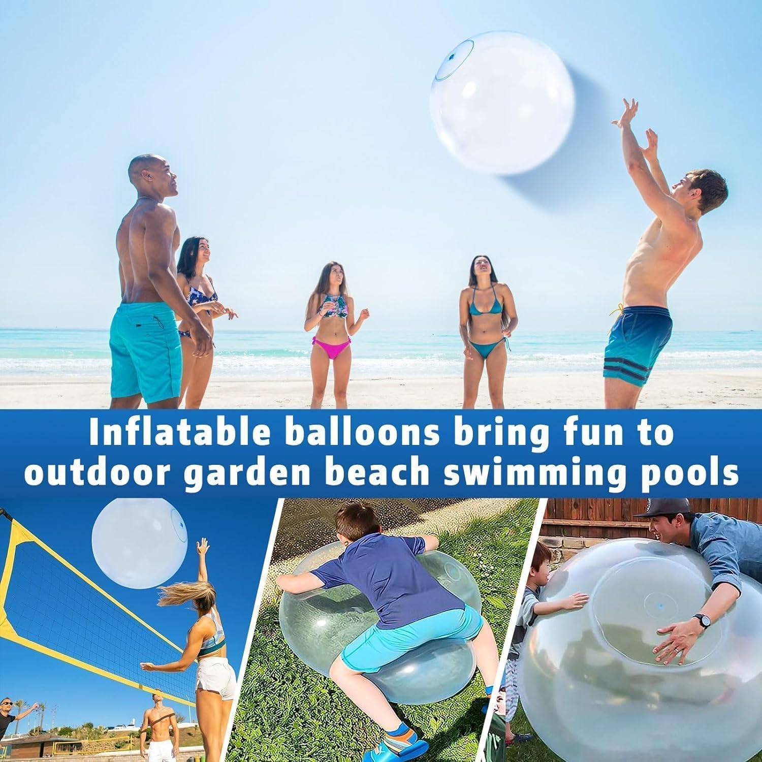 Palla ad acqua gonfiabile, 119 cm, trasparente, grande, riutilizzabile, per bambini e adulti, resistente agli strappi, per spiaggia, giardino, piscina, feste all'aperto (A)