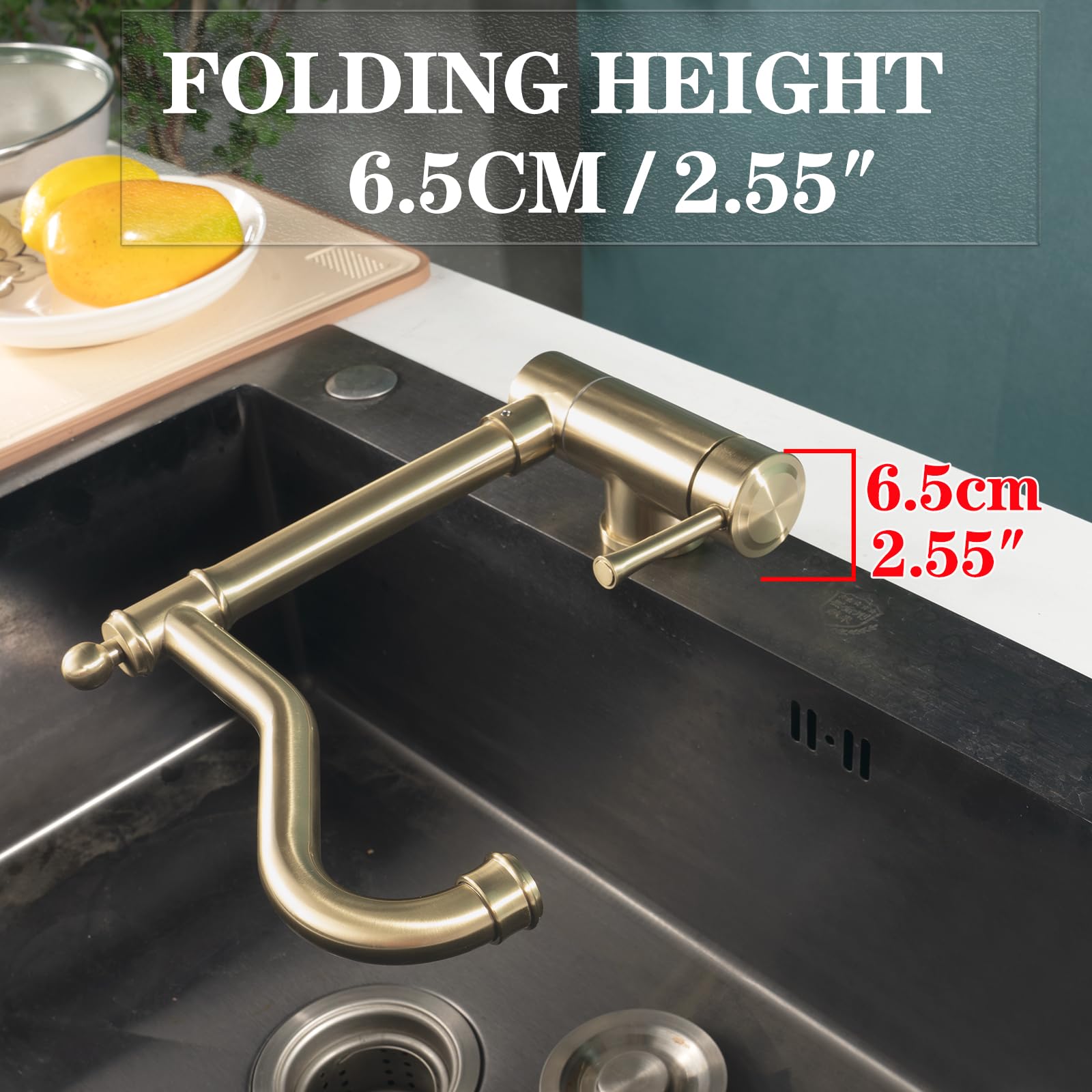 Rubinetto Cucina Abbattibile Stile Antico Dorato Miscelatore Cucina Abbattibile Oro Retro Rubinetto Lavello Pieghevole Sottofinestra