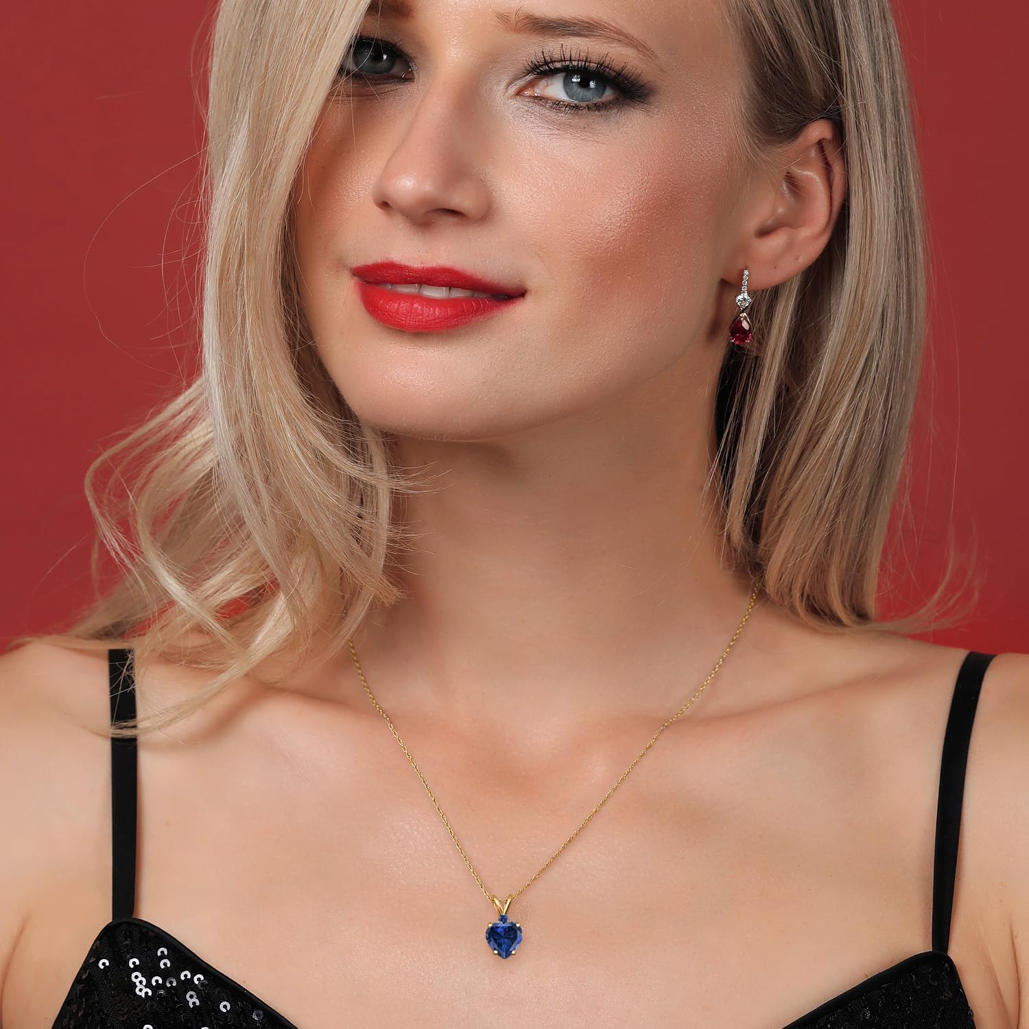 Gem Stone King 14K Yellow Gold Blue Created Sapphire Pendant Necklace for Women | 1.05 Cttw | Gemstone September Birthstone | Heart Shape 8MM | With 18 Inch Chain - Image 4