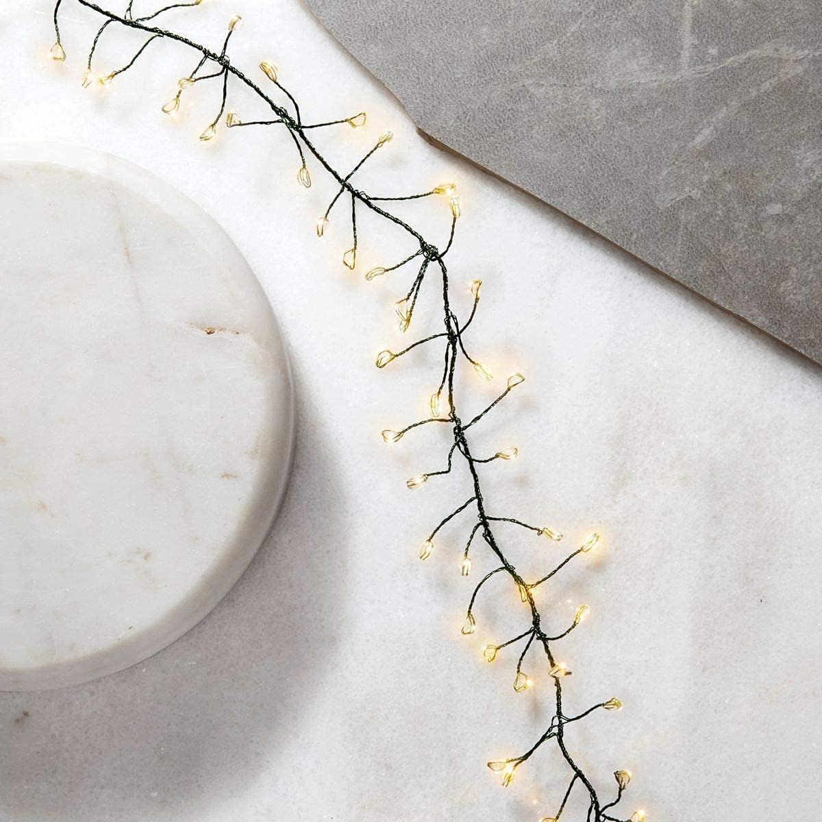 LED Cluster Light Garland - 25 Feet, 960 Warm White Lights on Green Wire, 6 Hour Timer, Plug in Lighted Garland, Indoor / Outdoor Home Decoration or Wedding Decor - UL Listed