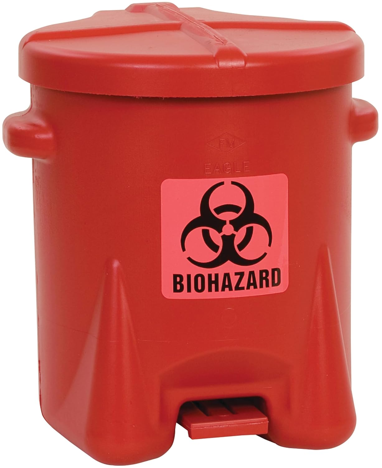 Eagle 6 Gallon Biohazard Trash Can with Foot-Operated Self-Closing Lid, 16.5 x 13.5 x 16, Made in The USA from High-Density Polyethylene, Red, 943BIO