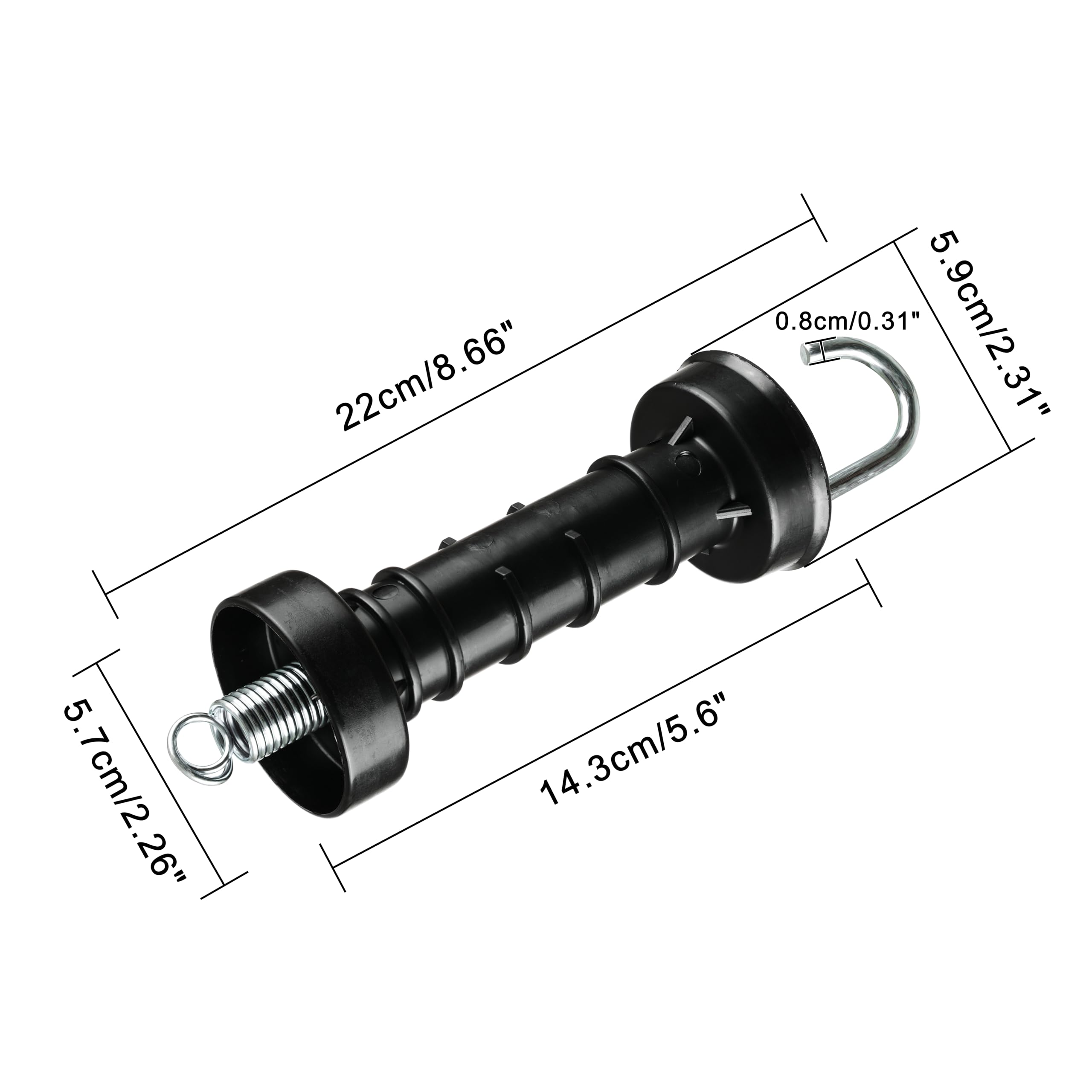 Manijas para Puerta de Valla Eléctrica Negras, Manija Aislada de Plástico Heavy Duty con Gancho Recto Galvanizado