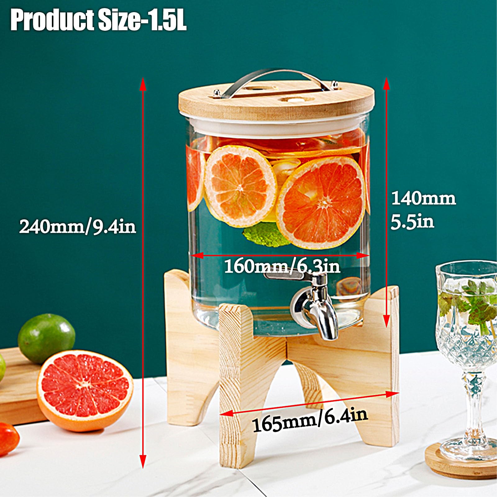 Glaskaraffe,Glaskaraffe Mit Deckel,Glaskrug Mit Wasserhahn Und Deckel Aus,Getränkekaraffe Glaskrug Für Kalt & Heiß Wasser Eistee Kaffee Milch Saft,1.5L