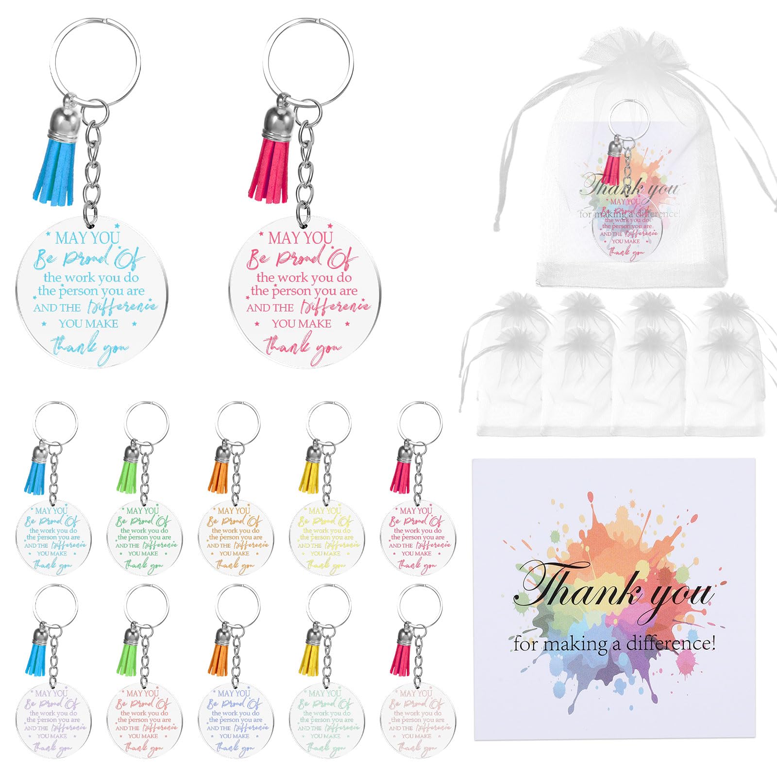 Chanumetal 20 Sets Gifts for Employees, Acryl Schlüsselanhänger Employee Appreciation Gifts, Inspirational Keychains, Thank You Keyrings Multipack for Colleagues