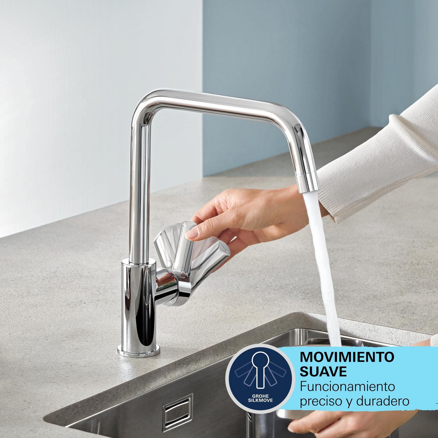 GROHE Start, Grifo cocina 2 chorros (ducha extraíble, 360°, ahorro agua caudal variable, montaje sin herramientas), negro, 306312430
