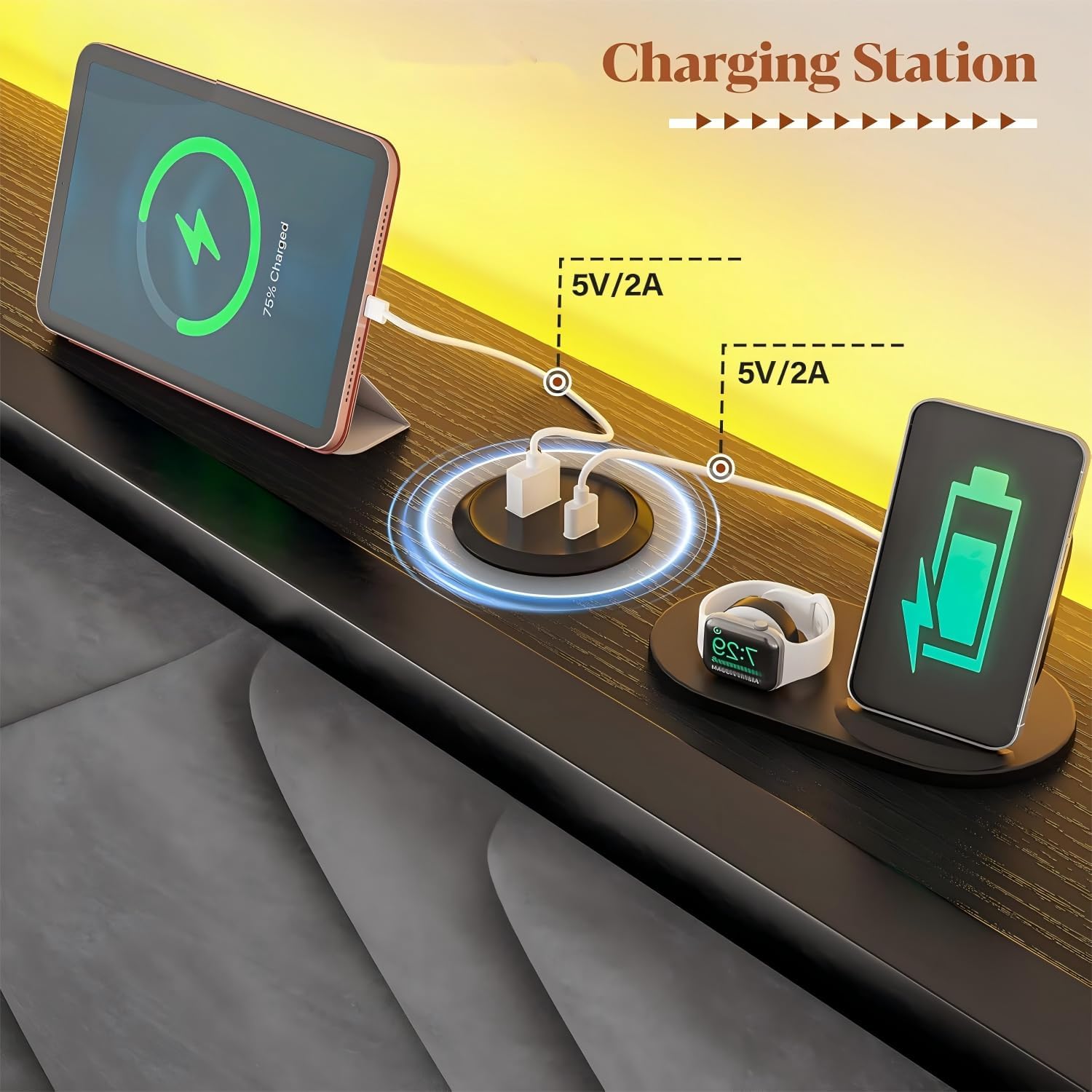 EnHomee Queen Bed Frame with 6 Storage Drawers and LED Lights, Bed Frame Queen Size with Upholstered Headboard and Charging Station,NO Noise,Easy Assembly, Black