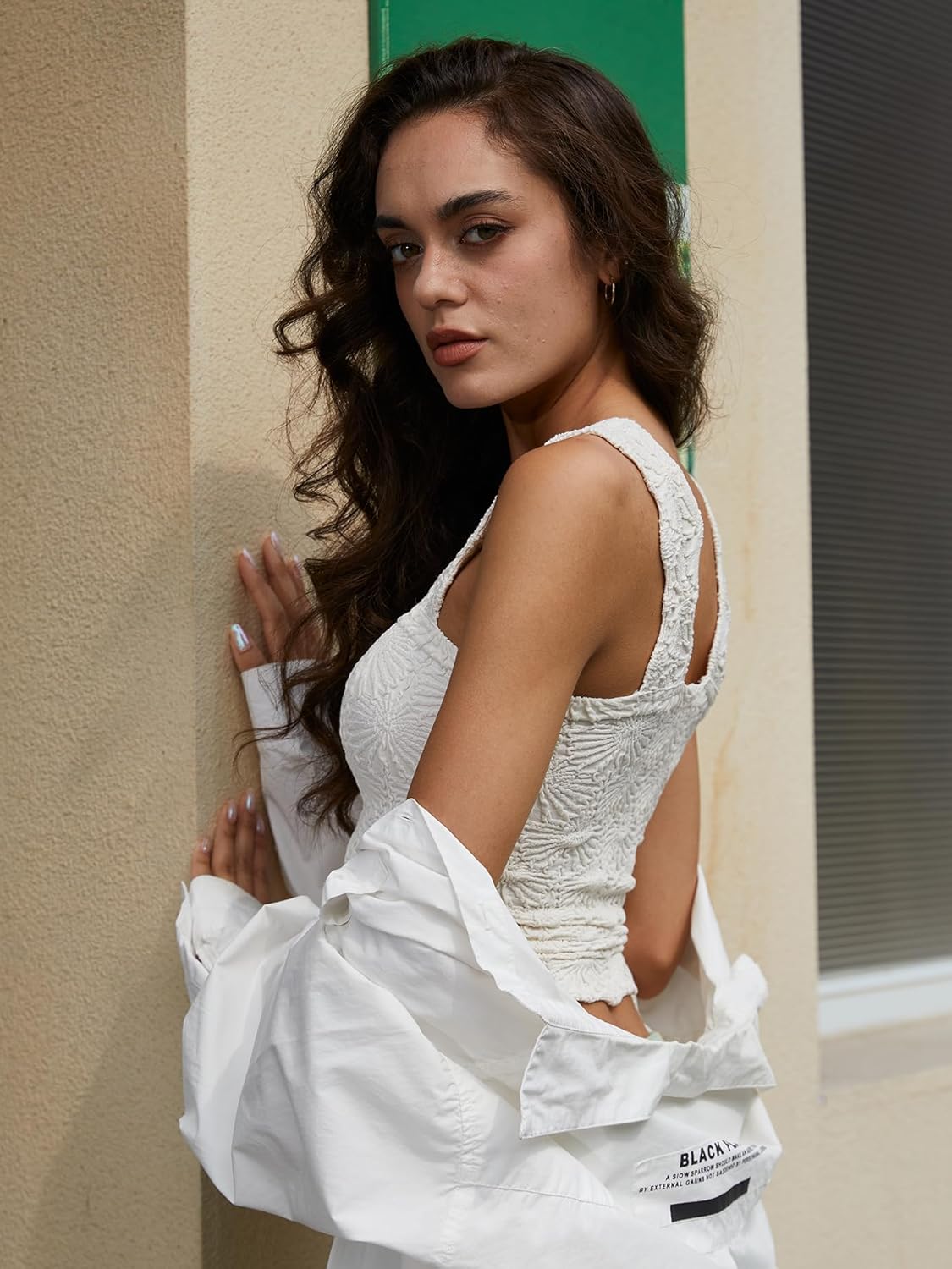 Women's Square Neck Seamless Wide Strap Crop Tank Tops,Slim Fit Flower Lettuce Trim Crop Cami Tops, Love Letter Cami - Image 3