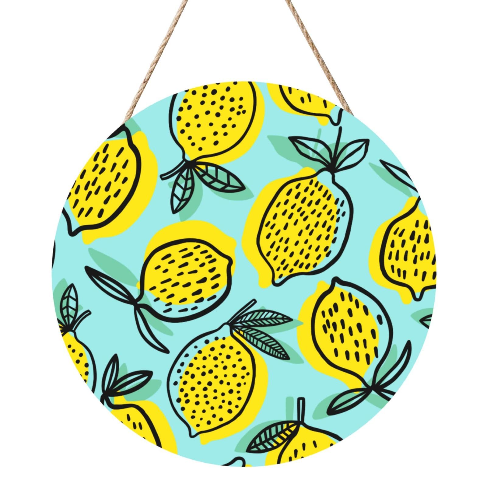 InOmak Abucaky Yellow Lemon Fruit, Round Wood Panel Painting 12 in, Wall Hanging Painting For Home