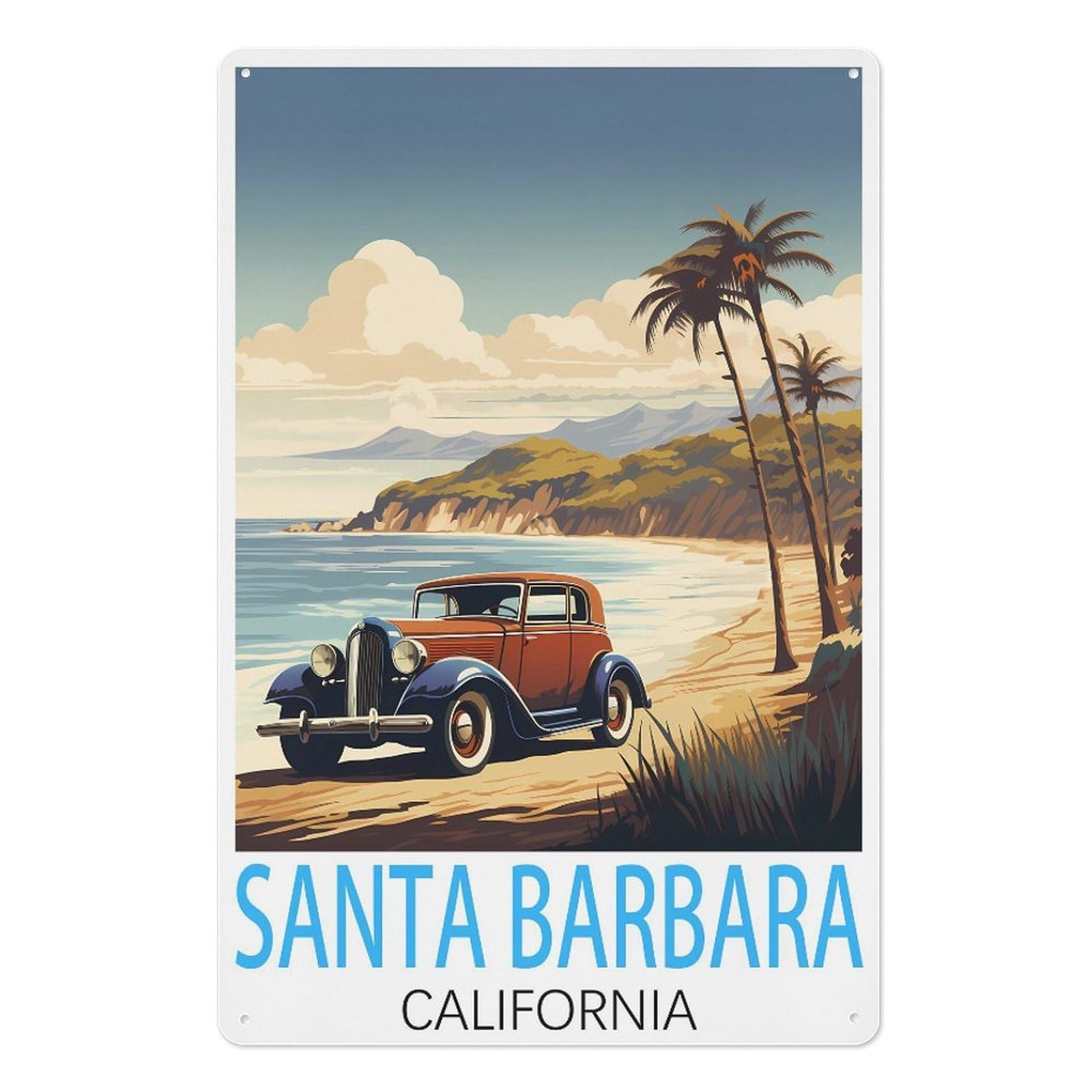 Santa Barbara California Vintage Travel Posters Vintage Tin Sign 08x12inch(20x30cm) Wall Art for Home Office Bedroom Living Room Cafes Wall Decor