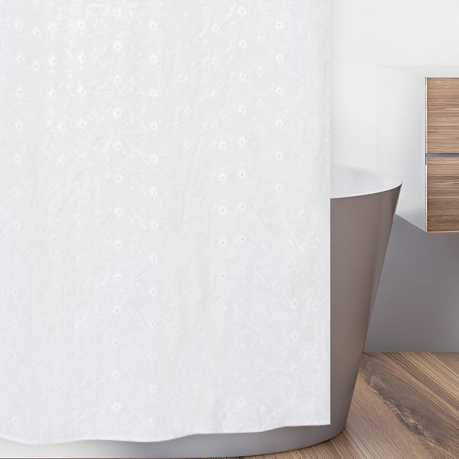 Sweet Jojo Designs White Eyelet Kids Bathroom Fabric Bath Shower Curtain