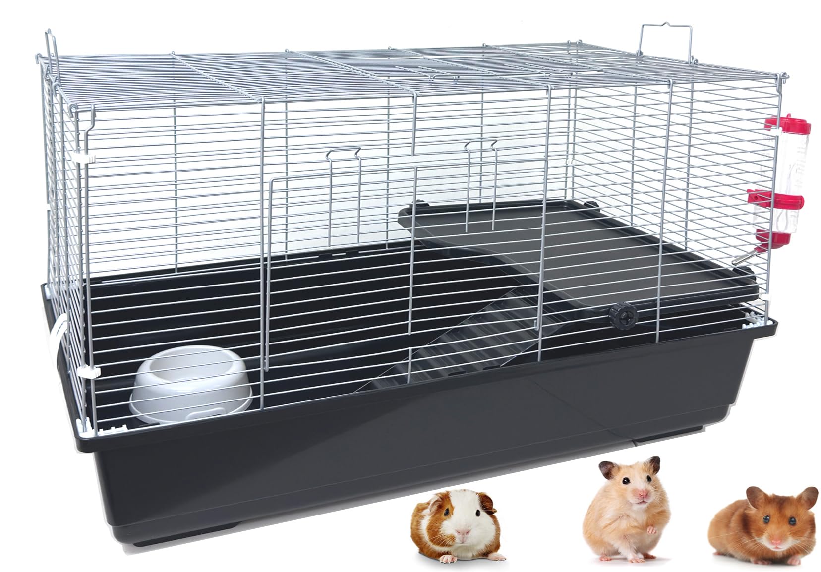 My First Home Large Two-Level Universal Habitat Narrow 3/8-inch Bar Spacing for Exotics Pet Guinea Pig Hedgehog Hamster Gerbil Rat Mice Rodent