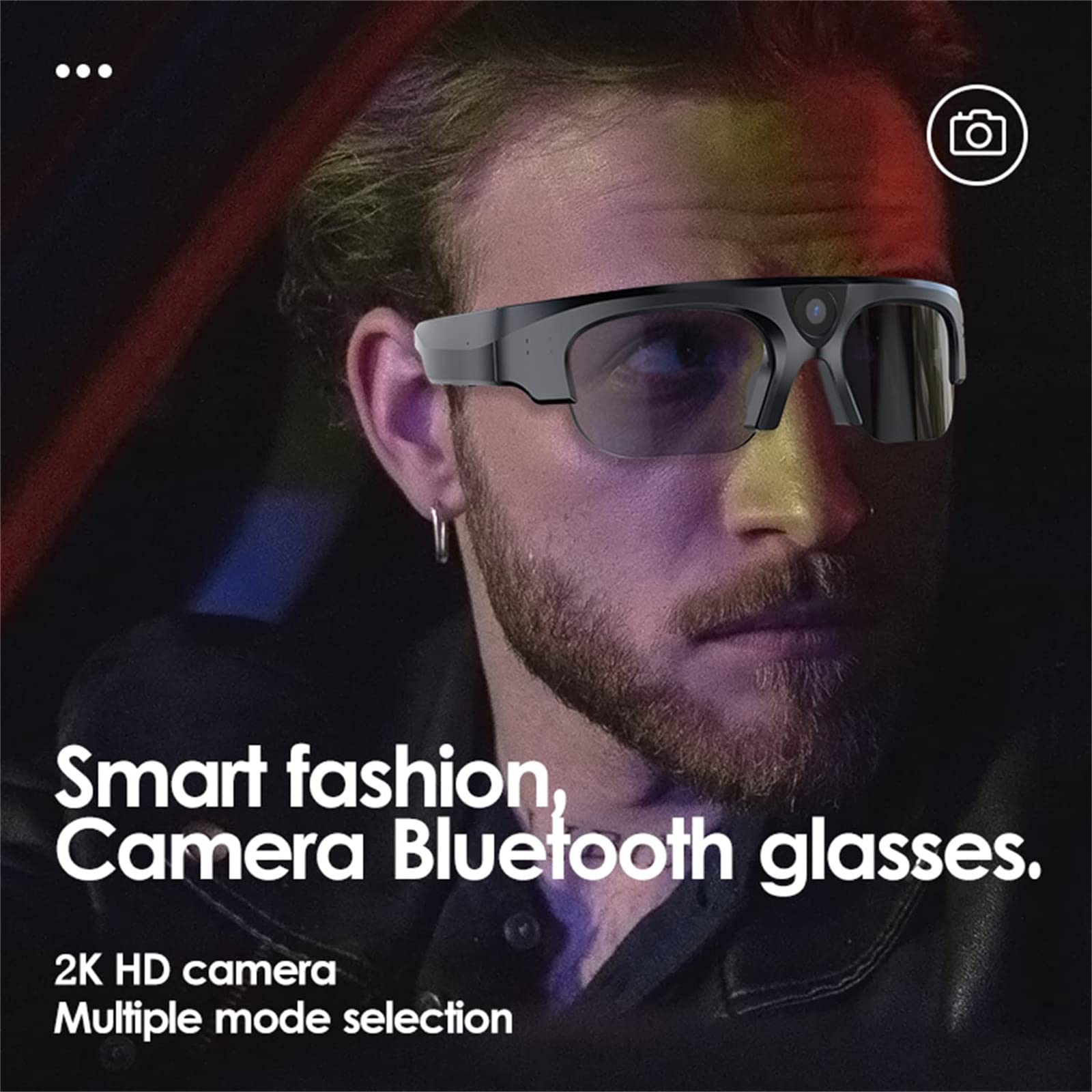 TsoLay Lunettes De Caméra Vidéo Intelligentes, Caméra HD avec Bluetooth, Lecture De Musique Et Appels, Enregistrement Vidéo 2K Et Photo 4K, pour Le Cyclisme, Le Ski
