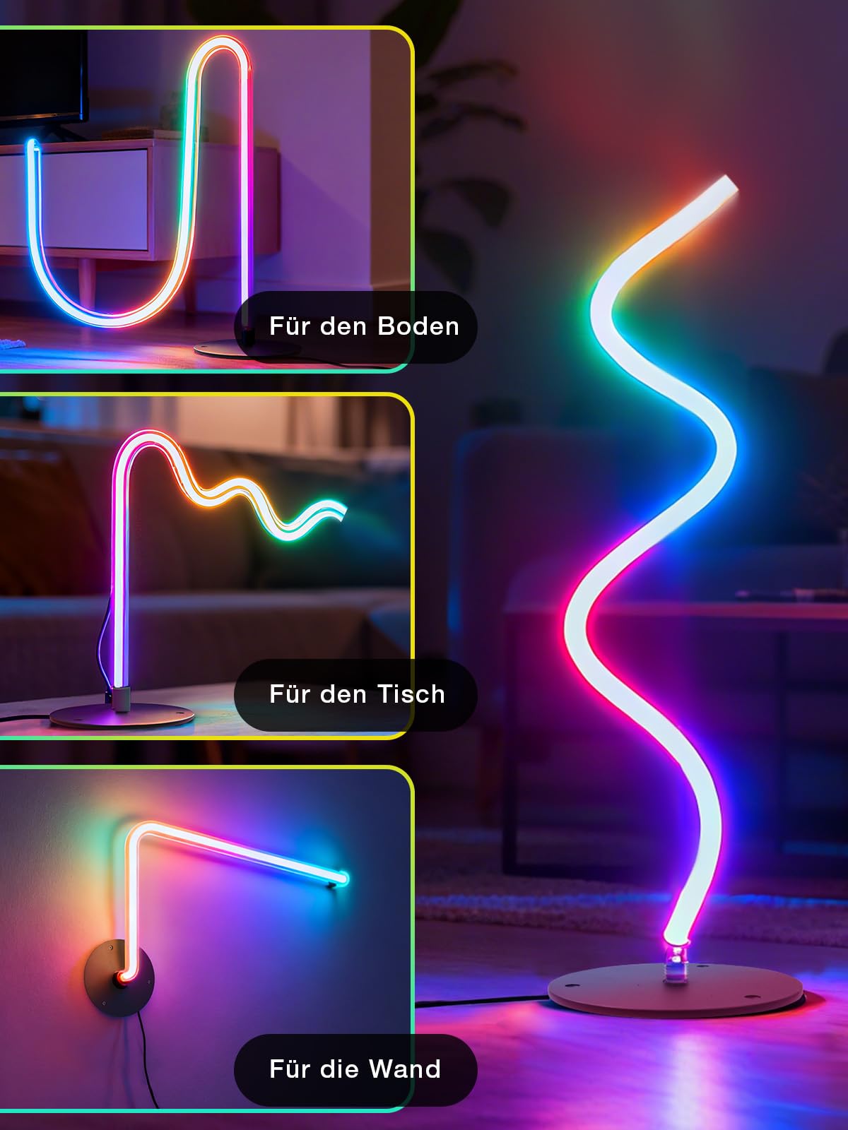 Lámpara de pie LED para salón, lámpara de pie RGBIC regulable, lámpara LED de suelo con mando a distancia y aplicación, 16 millones de colores, 200 modos de escena, modos de música, modo de