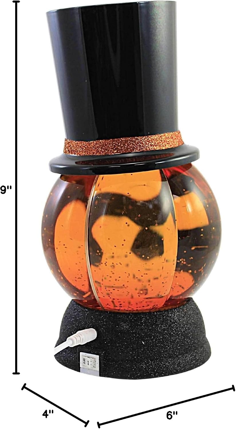 Roman, 9.5" H LED Swirl Jack-O-Lantern, Glitterdome, Halloween Tabletop Decoration,