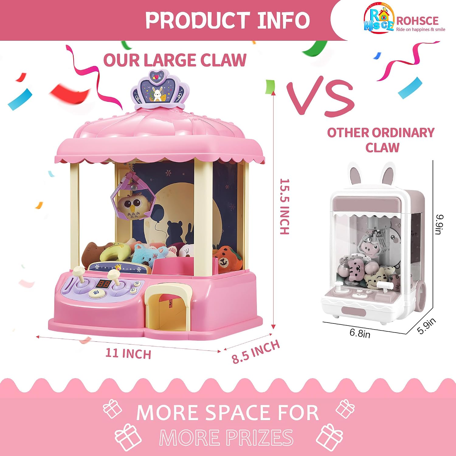Kids Claw Machine Arcade Toy for Girls Ages 8 to 13 Mini Prize Grabber Candy Dispenser with LED Lights Adjustable Volume USB Powered or Battery Operated Birthday Gift for Kids