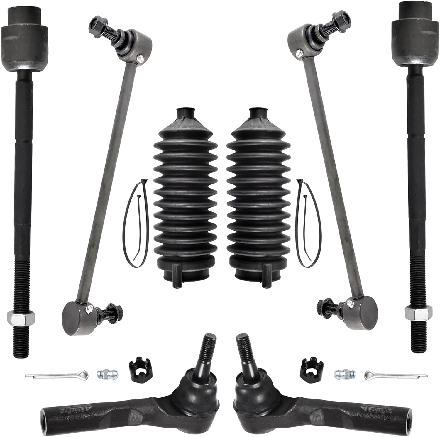 ASTARPRO 8pcs Front Tie Rod Ends Inner and Outer with Boots and Sway Bar Links Compatible with 2004-2012 Chevrolet Malibu Pontiac G6 Saturn Aura