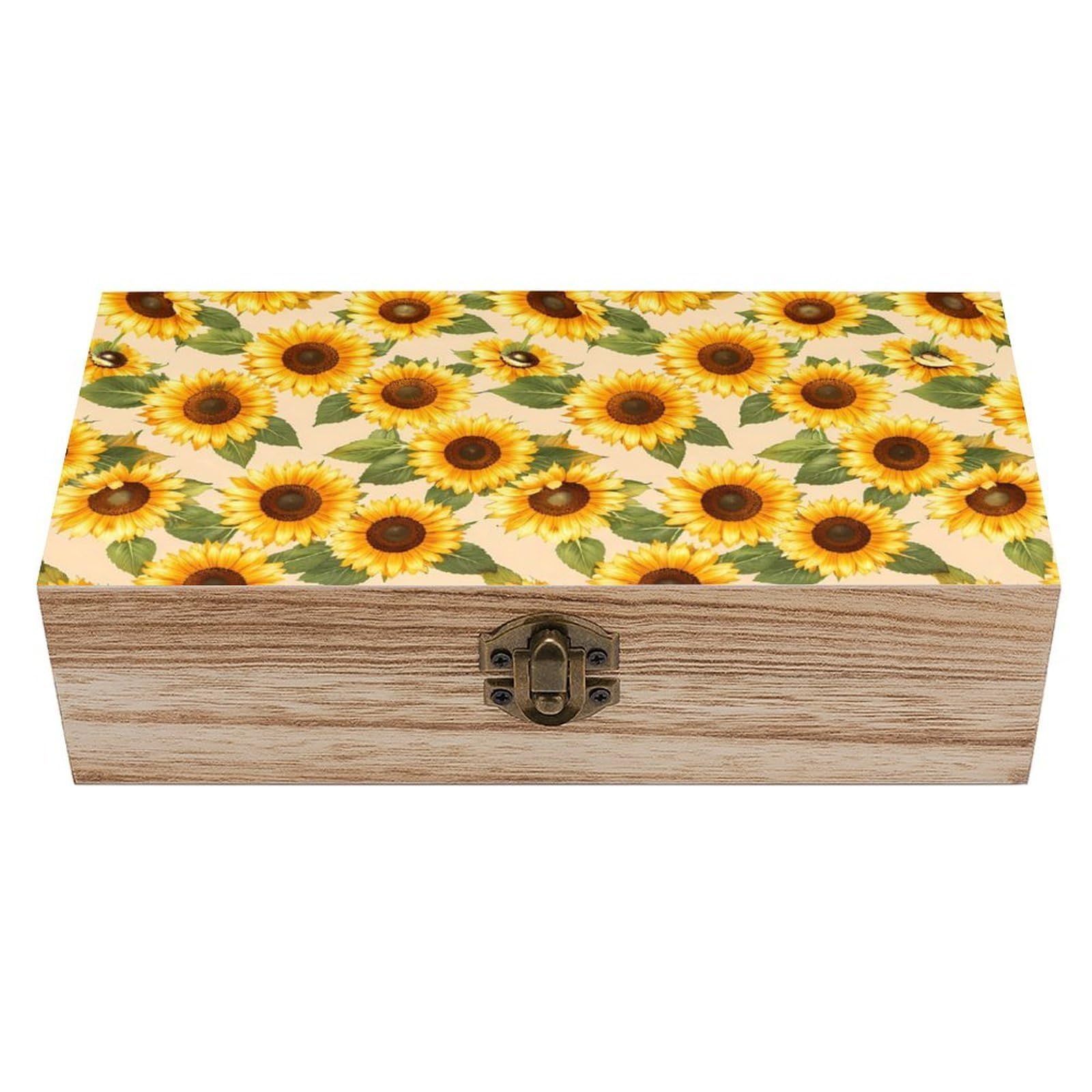 HLBSDM Yellow Sunflowers Wooden Storage Box