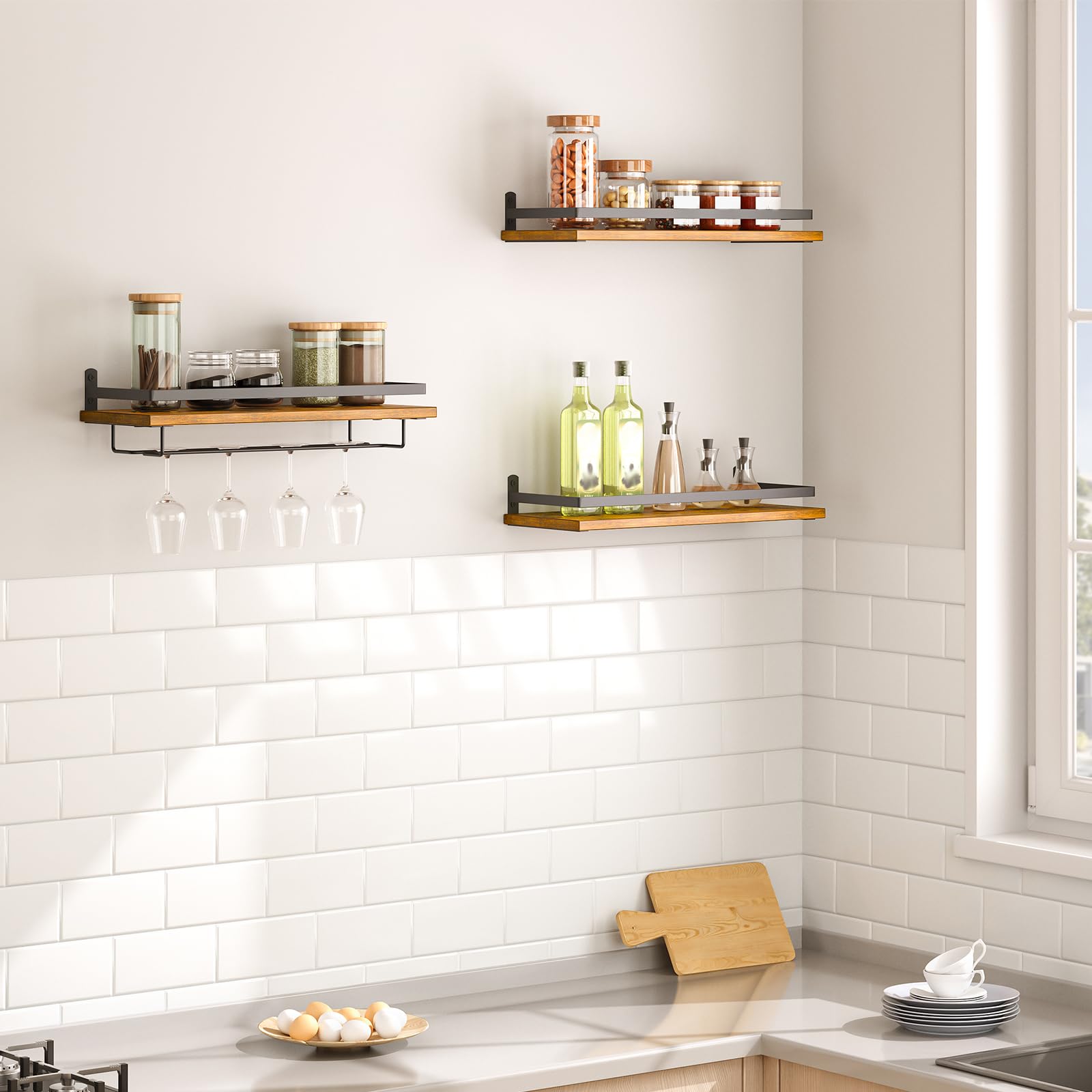 Moderne aan de muur gemonteerde wijnrek, metalen wijnfles glaswerk glazenrek, bar unit zwevende planken, hangende wijnfles plank organizer, ijzeren displaystandaard voor woonkamer restaurant