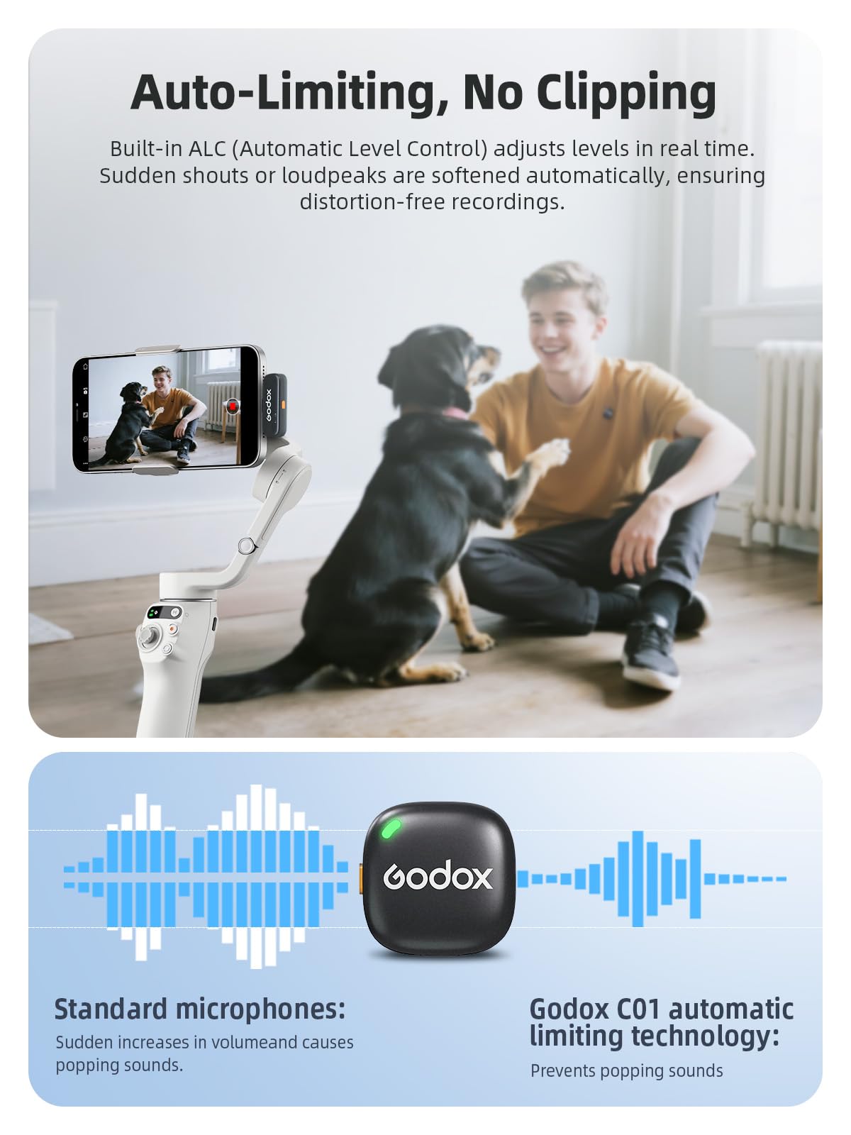 Godox C01 Kit2 Drahtloses Lavalier Mikrofon für iPhone 15/16 & Android, USB C, Intelligente Lärmreduzierung, 48kHz/24bit Audio & 200m Reichweite – für Vlogging, Live Streaming, Interviews