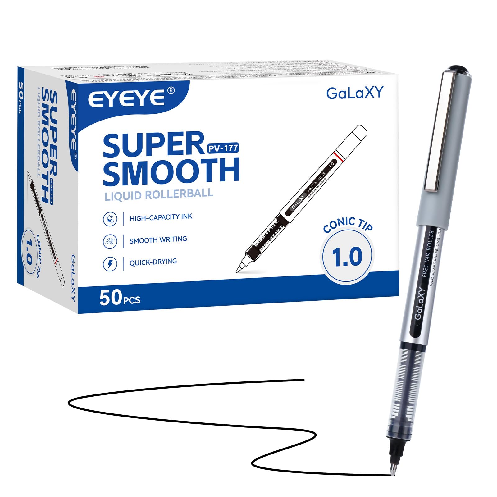 Stylos roller noirs 1mm EYEYE lot de 50 pour écriture fluide et séchage rapide