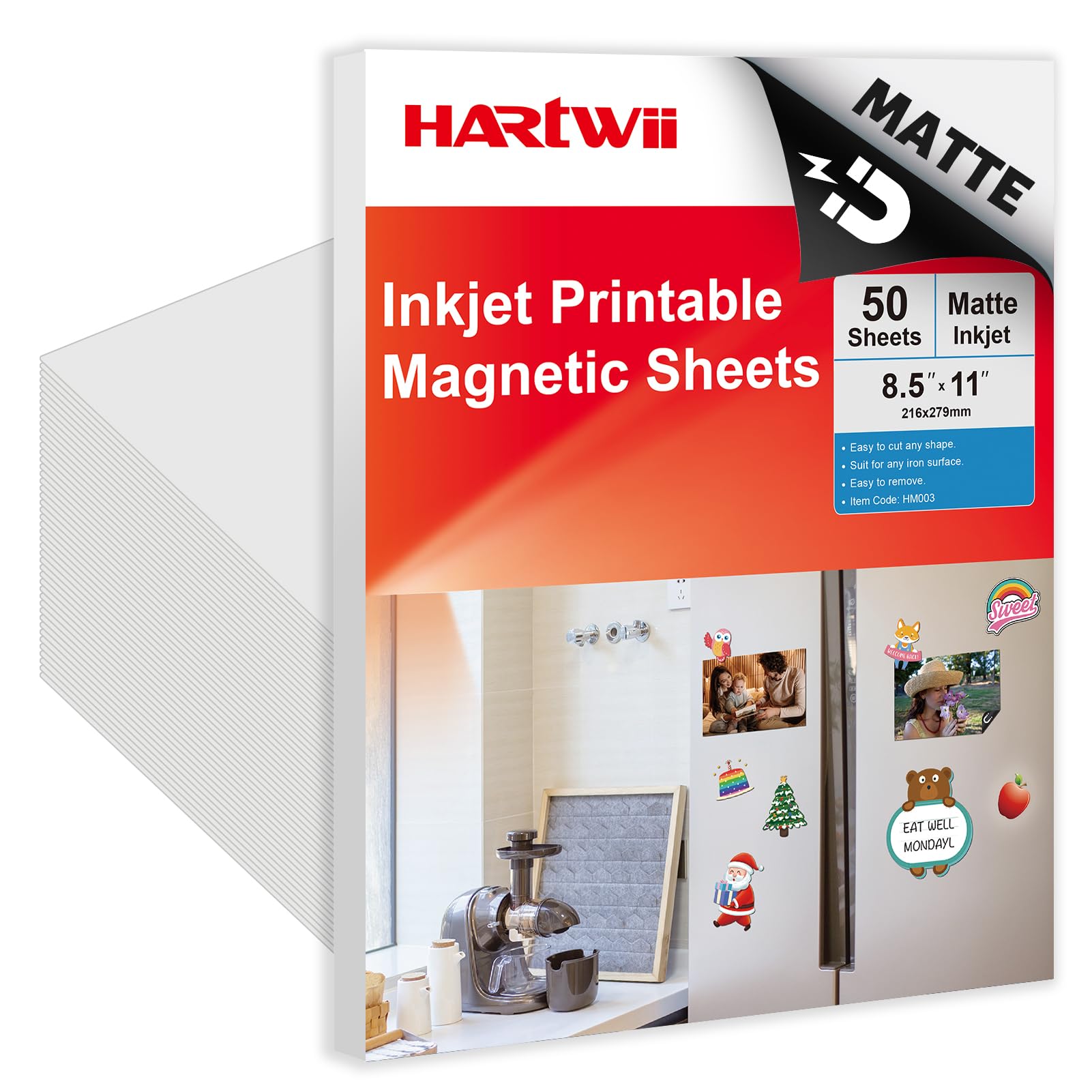 Hartwii 50 Sheets Bulk Printable Magnet Matte Sheets for inkjet printer Make Refrigerator Photo 13.5mil 8.5 x 11 inches Thick magnetic printer paper